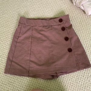 zara red plaid skort with button on side